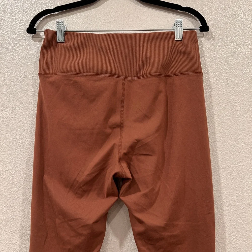 90 Degree by Reflex Womens High Waisted‎ Crossover Ribbed Leggings Rust Orange L